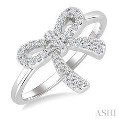 1/5 Ctw Round Cut Diamond Bow Petite Fashion Ring in 10K White Gold