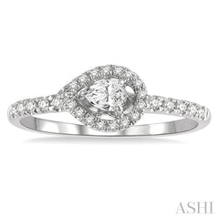 1/4 Ctw Round and Pear Cut Diamond Petite Fashion Ring in 14K White Gold