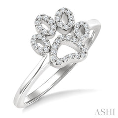 1/6 Ctw Petite Dog Paw Round Cut Diamond Fashion Ring in 10K White Gold