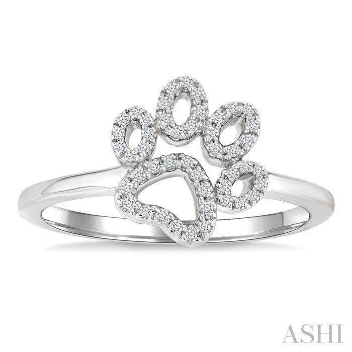1/6 Ctw Petite Dog Paw Round Cut Diamond Fashion Ring in 10K White Gold