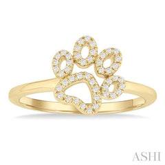 1/6 Ctw Petite Dog Paw Round Cut Diamond Fashion Ring in 10K Yellow Gold