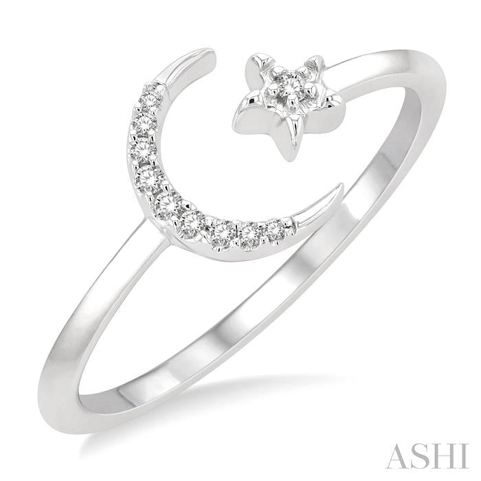 1/20 Ctw Petite Crescent and Star Round Cut Diamond Stackable Fashion Ring in 10K White Gold