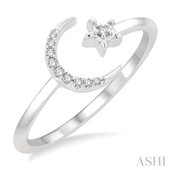 1/20 Ctw Petite Crescent and Star Round Cut Diamond Stackable Fashion Ring in 10K White Gold