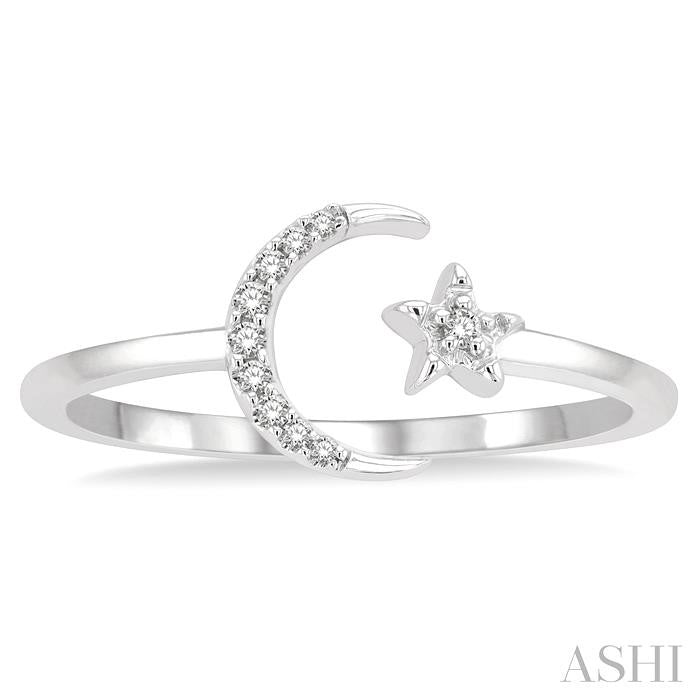 1/20 Ctw Petite Crescent and Star Round Cut Diamond Stackable Fashion Ring in 10K White Gold