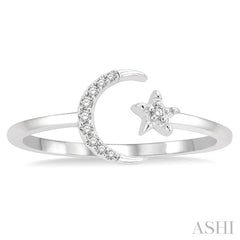 1/20 Ctw Petite Crescent and Star Round Cut Diamond Stackable Fashion Ring in 10K White Gold