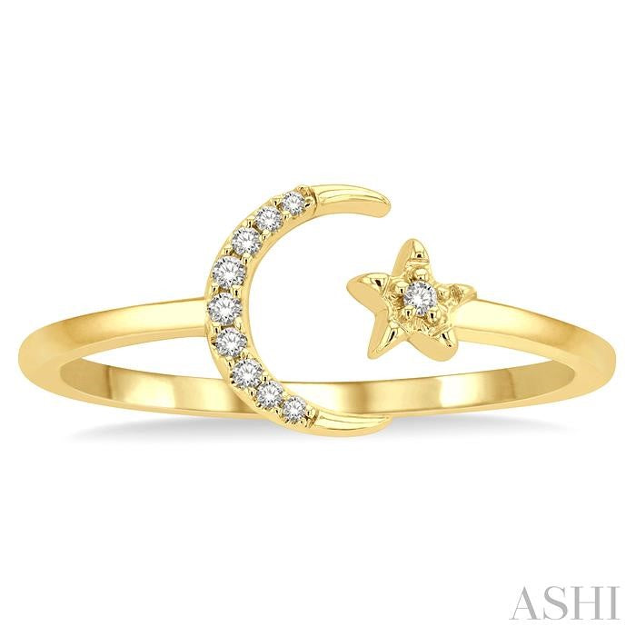 1/20 Ctw Petite Crescent and Star Round Cut Diamond Stackable Fashion Ring in 10K Yellow Gold