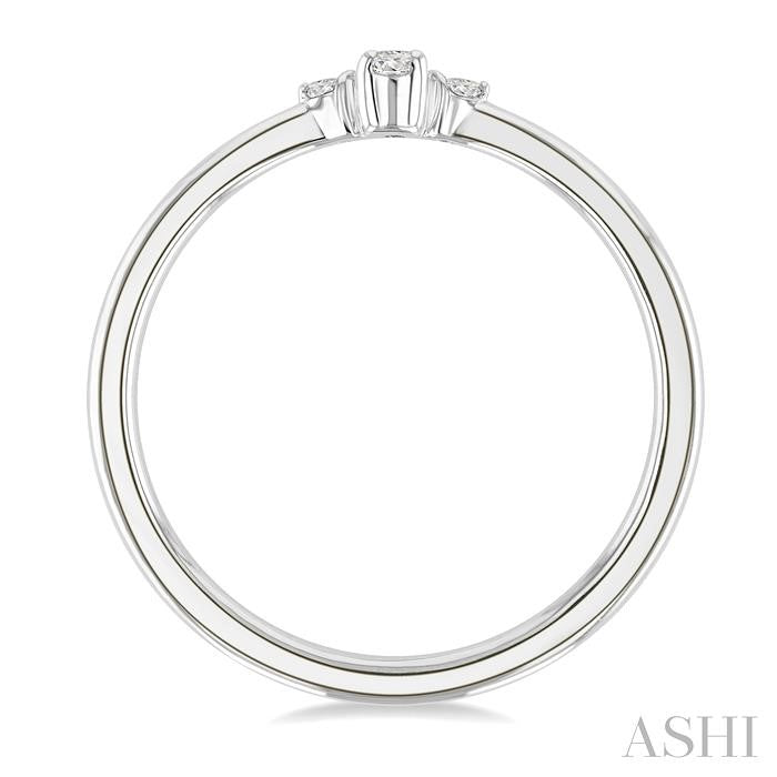1/10 Ctw Three Stone Oval and Round Cut Diamond Petite Fashion Ring in 10K White Gold
