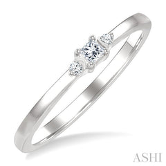 1/10 Ctw Three Stone Princess and Round Cut Diamond Petite Fashion Ring in 10K White Gold