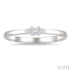 1/10 Ctw Three Stone Princess and Round Cut Diamond Petite Fashion Ring in 10K White Gold