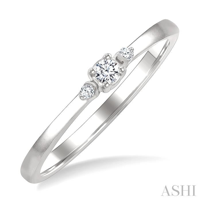 1/10 Ctw Three Stone Round Cut Diamond Petite Fashion Ring in 10K White Gold