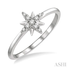 1/10 Ctw Star Center Round Cut Diamond Petite Fashion Ring in 10K White Gold