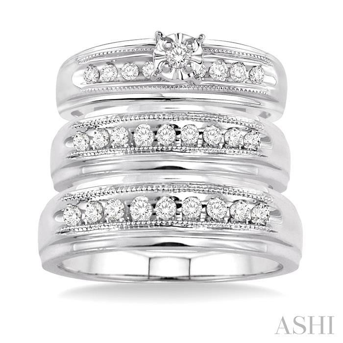 3/8 Ctw Round Cut Trio Wedding Set in 10K White Gold