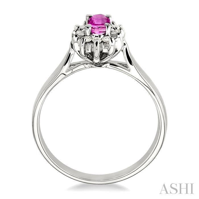5x3mm Oval Cut Pink Sapphire and 1/10 Ctw Round Cut Diamond Ring in 14K White Gold