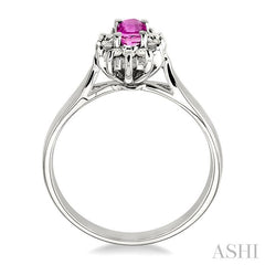 5x3mm Oval Cut Pink Sapphire and 1/10 Ctw Round Cut Diamond Ring in 14K White Gold
