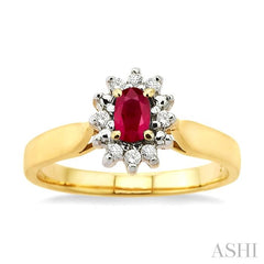 5x3mm Oval Cut Ruby and 1/10 Ctw Round Cut Diamond Ring in 14K Yellow Gold