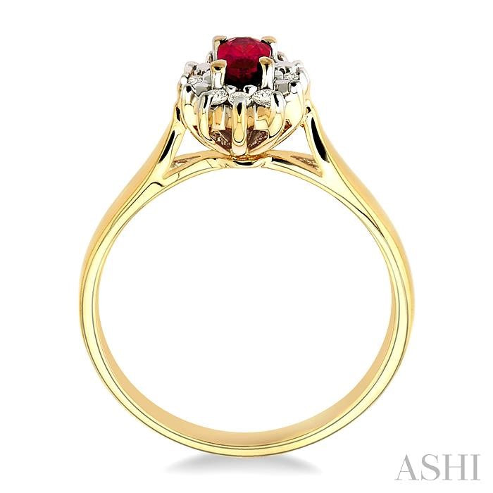 5x3mm Oval Cut Ruby and 1/10 Ctw Round Cut Diamond Ring in 14K Yellow Gold
