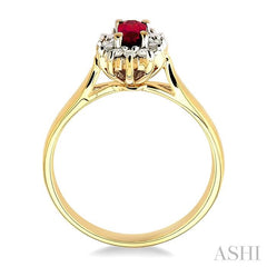 5x3mm Oval Cut Ruby and 1/10 Ctw Round Cut Diamond Ring in 14K Yellow Gold