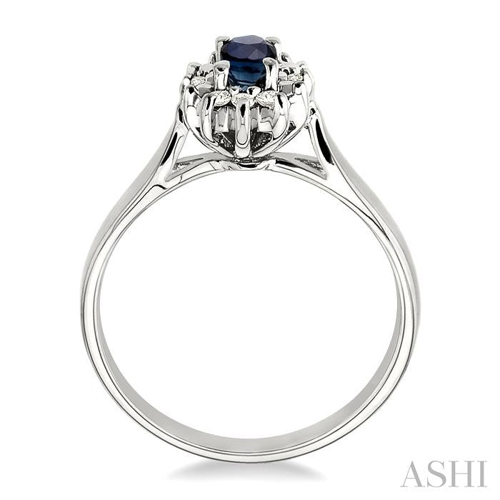 5x3mm Oval Cut Sapphire and 1/10 Ctw Round Cut Diamond Ring in 14K White Gold