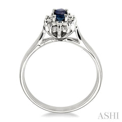 5x3mm Oval Cut Sapphire and 1/10 Ctw Round Cut Diamond Ring in 14K White Gold