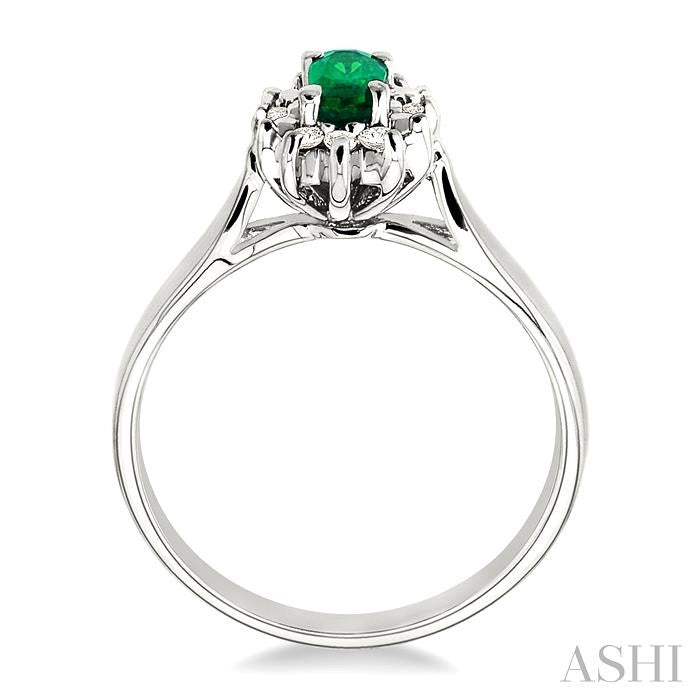 5x3mm Oval Cut Emerald and 1/10 Ctw Round Cut Diamond Ring in 10K White Gold