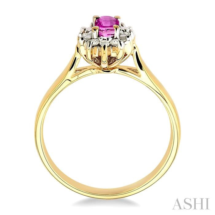 5x3mm Oval Cut Pink Sapphire and 1/10 Ctw Round Cut Diamond Ring in 10K Yellow Gold