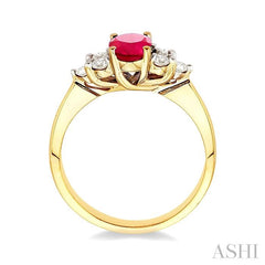 7x5mm Oval Cut Ruby and 1/3 Ctw Round Cut Diamond Ring in 14K Yellow Gold