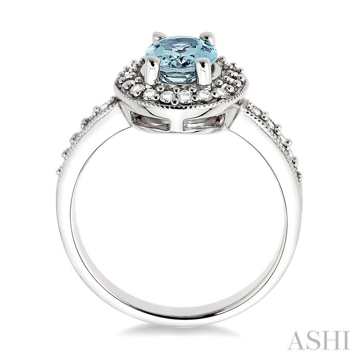 8x6mm Oval Cut Aquamarine and 1/3 Ctw Round Cut Diamond Ring in 14K White Gold