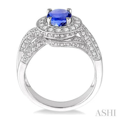 8x6 MM Oval Cut Tanzanite and 3/4 Ctw Round Cut Diamond Precious Ring in 14K White Gold