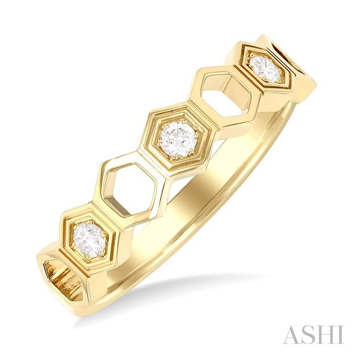 1/8 Ctw Hexagon Shape Round Cut Diamond Fashion Ring in 14K Yellow Gold
