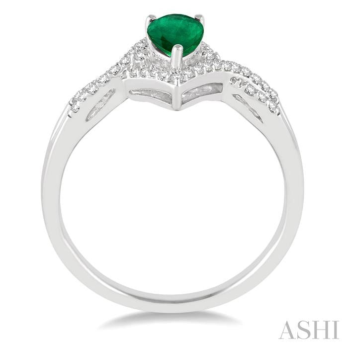 6x4 MM Pear Shape Emerald and 1/6 Ctw Round Cut Diamond Ring in 14K White Gold
