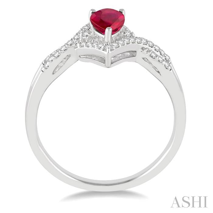 6x4 MM Pear Shape Ruby and 1/6 Ctw Round Cut Diamond Ring in 14K White Gold