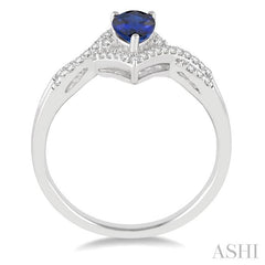 6x4 MM Pear Shape Sapphire and 1/6 Ctw Round Cut Diamond Ring in 14K White Gold