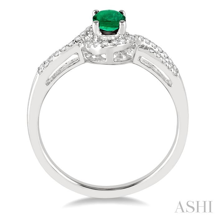 6x4 MM Oval Cut Emerald and 1/6 Ctw Round Cut Diamond Ring in 14K White Gold