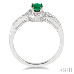 6x4 MM Oval Cut Emerald and 1/6 Ctw Round Cut Diamond Ring in 14K White Gold