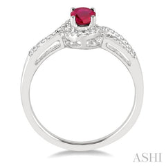 6x4 MM Oval Cut Ruby and 1/6 Ctw Round Cut Diamond Ring in 14K White Gold