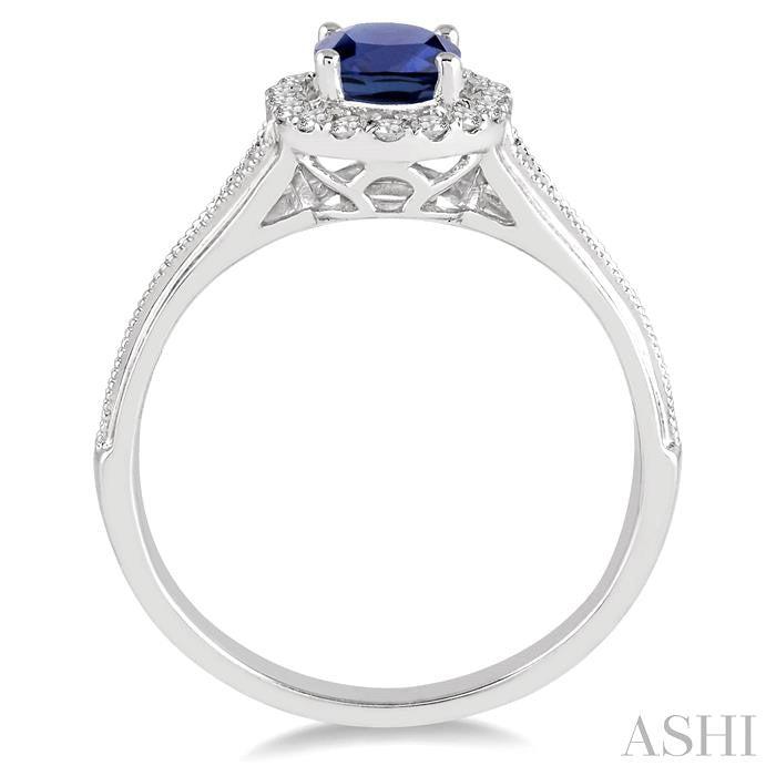 7x5 MM Oval Shape Sapphire and 1/6 Ctw Round Cut Diamond Ring in 14K White Gold