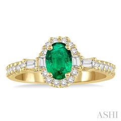 6x4 MM Oval Shape Emerald and 3/8 Ctw Diamond Precious Ring in 14K Yellow Gold