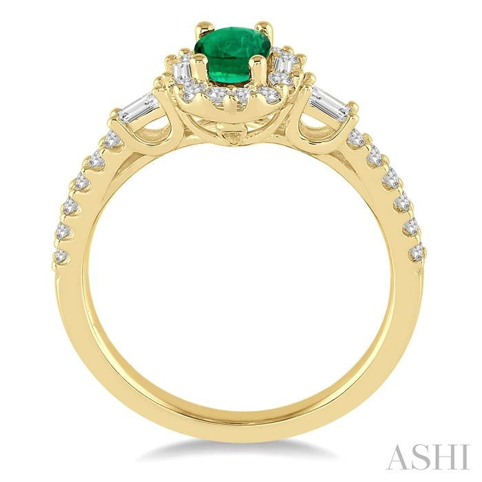 6x4 MM Oval Shape Emerald and 3/8 Ctw Diamond Precious Ring in 14K Yellow Gold