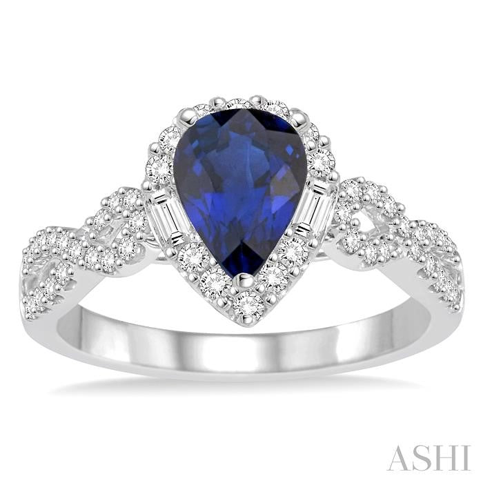 7x5 MM Pear Shape Sapphire and 1/2 Ctw Diamond Precious Ring in 14K White Gold