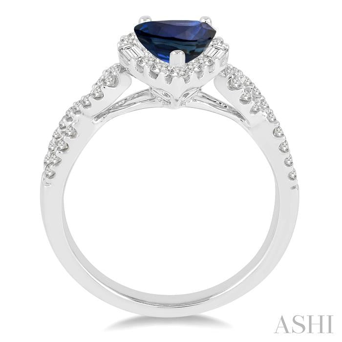 7x5 MM Pear Shape Sapphire and 1/2 Ctw Diamond Precious Ring in 14K White Gold
