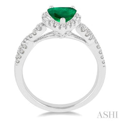 7x5 MM Pear Shape Emerald and 1/2 Ctw Diamond Precious Ring in 14K White Gold
