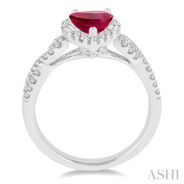 7x5 MM Pear Shape Ruby and 1/2 Ctw Diamond Precious Ring in 14K White Gold