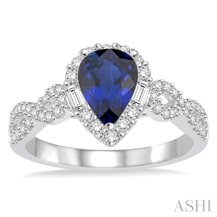 7x5 MM Pear Shape Sapphire and 1/2 Ctw Diamond Precious Ring in 14K White Gold