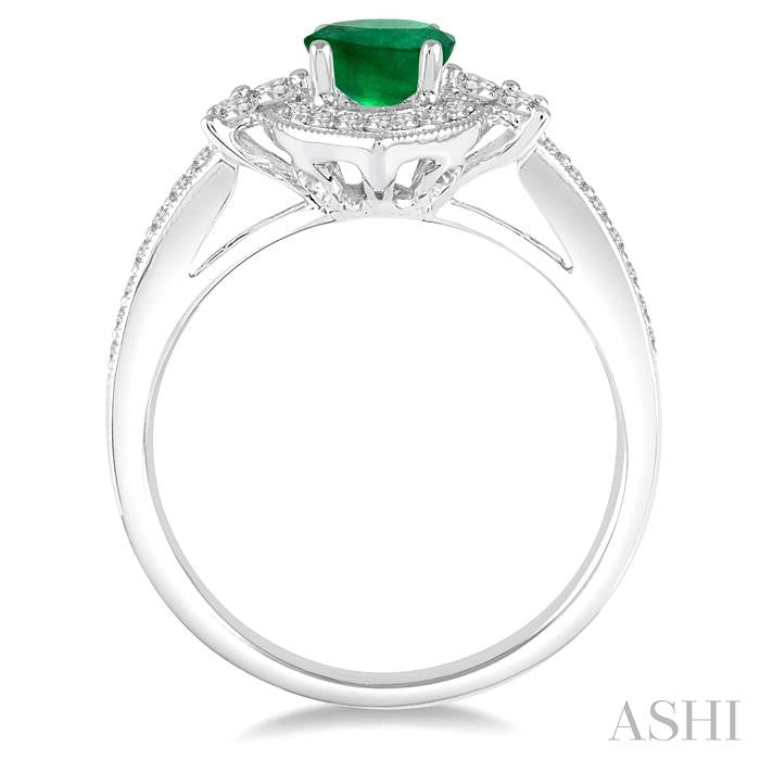 6x4 MM Oval Shape Emerald and 1/3 Ctw Diamond Precious Ring in 14K White Gold