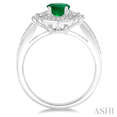 6x4 MM Oval Shape Emerald and 1/3 Ctw Diamond Precious Ring in 14K White Gold