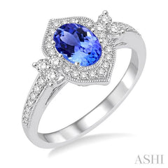 6x4 MM Oval Shape Tanzanite and 1/3 Ctw Diamond Precious Ring in 14K White Gold