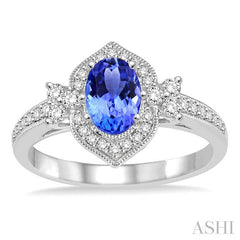 6x4 MM Oval Shape Tanzanite and 1/3 Ctw Diamond Precious Ring in 14K White Gold