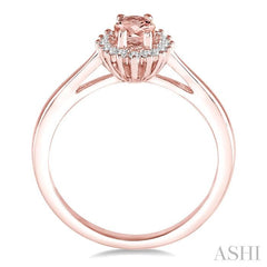 6X4 MM Oval Cut Morganite Center and 1/8 Ctw Round Cut Diamond Halo Precious Stone Ring in 10K Rose Gold