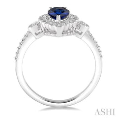 7X5 MM Pear Shape Sapphire Center and 1/4 Ctw Round Cut Diamond Precious Stone Ring in 14K White Gold