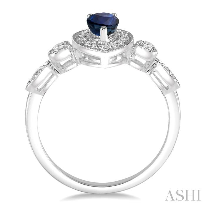 6X4 MM Pear Shape Sapphire Center and 1/4 Ctw Round Cut Diamond Ring in 14K White Gold